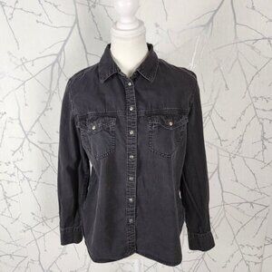 Zara Faded Black Cotton Metal Snap Western Shirt